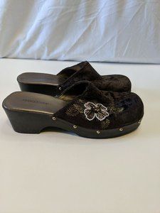 Predictions brown velvet beaded slip on  mule clogs